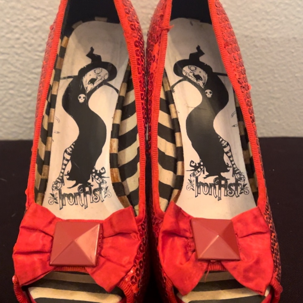 Iron Fist Red Sequin Heels - Picture 3 of 7